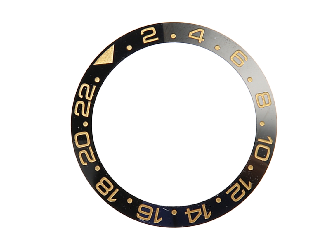 Anel de Bezel de Relógio Cerâmico Base Preta Dígito Dourado 40mm Peça de Substituição