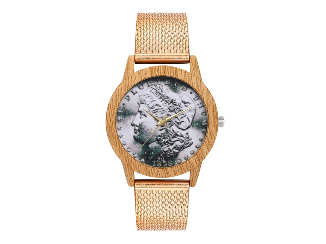 Relógio de quartzo com pulseira de silicone, mostrador redondo grande, unissex casual (ouro rosa)