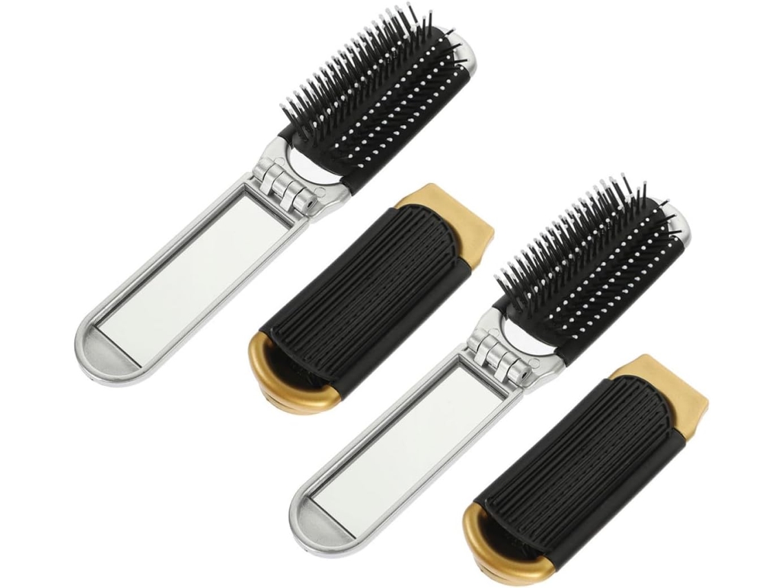 Escovas De Cabelo Dobráveis, Escova Desembaraçadora Compacta, Espelho Portátil, Conjunto De 4 Peças Em Abs Para Mulheres