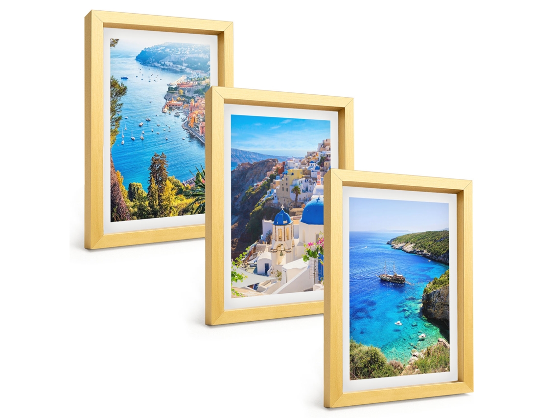 Pinturas Murais Modernaspaisagens Gregas, Santorini, Oia Moldura Dourada Fotos Para O Corredor Espelharte (3 Peças 20x30 Cm)