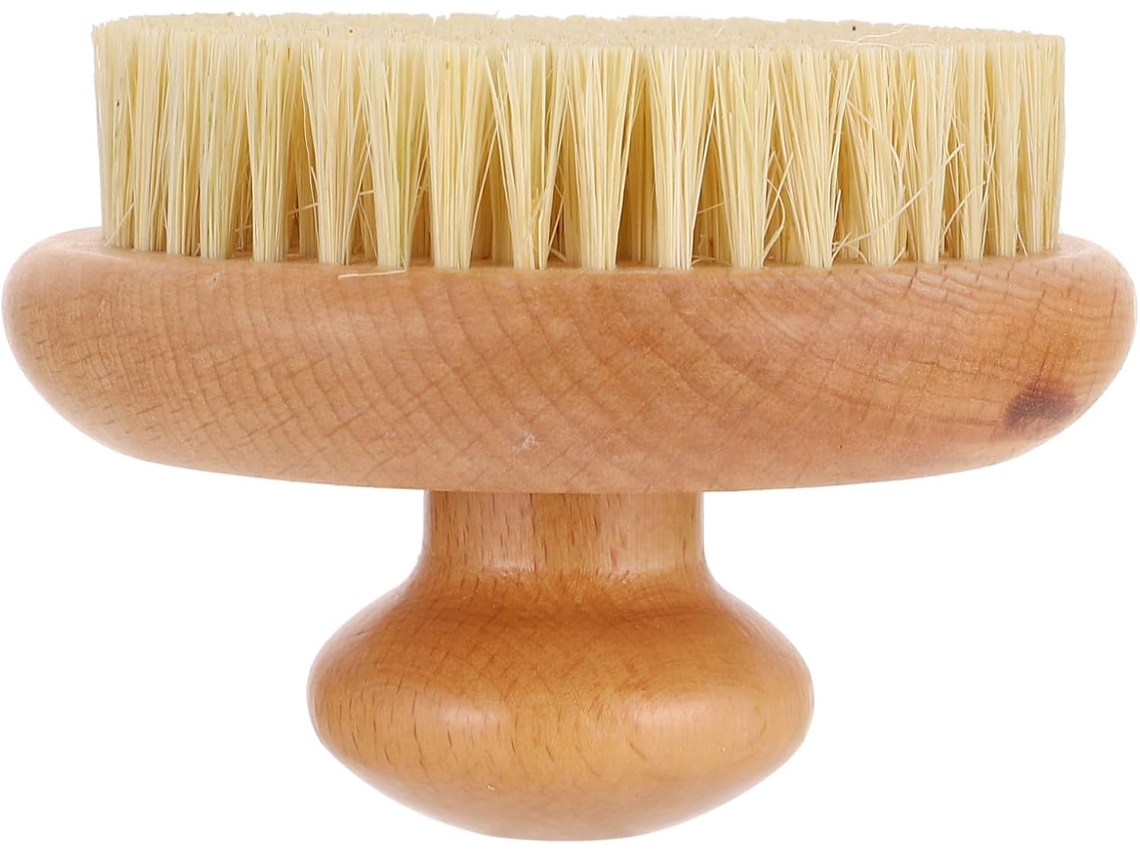 Escova Esfoliante Corporal Redonda Vicasky Em Madeira De Faia E Sisal Com Função Massagem Para Esfoliação, Banho E Uso