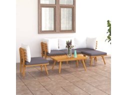 Vidaxl 6 Pcs Conjunto Lounge De Jardim Com Almofadões Acácia Maciça