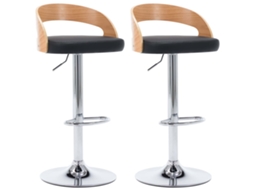Bancos de Bar 2 Pcs Couro Artificial Preto e Madeira MAISON EXCLUSIVE