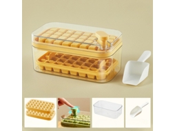 Forma De Gelo Com Tampa E Compartimento Para 64 Cubos, Abs E Pp, Ideal Para Bebidas, Café E Utilização No Congelador. Amarelo Hexinyigjly