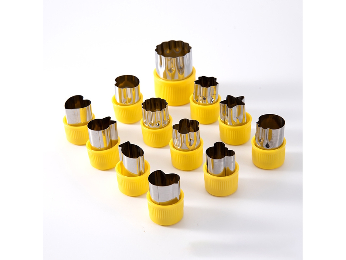 Conjunto De 12 Mini Cortadores De Frutas E Legumes (amarelo), Em Liga De Alumínio E Aço Inoxidável.