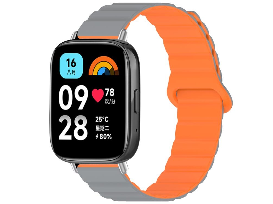 Bracelete Para Redmi Watch 3 Active / Lite - Silicone Magnético Brilhante Cinza Laranja