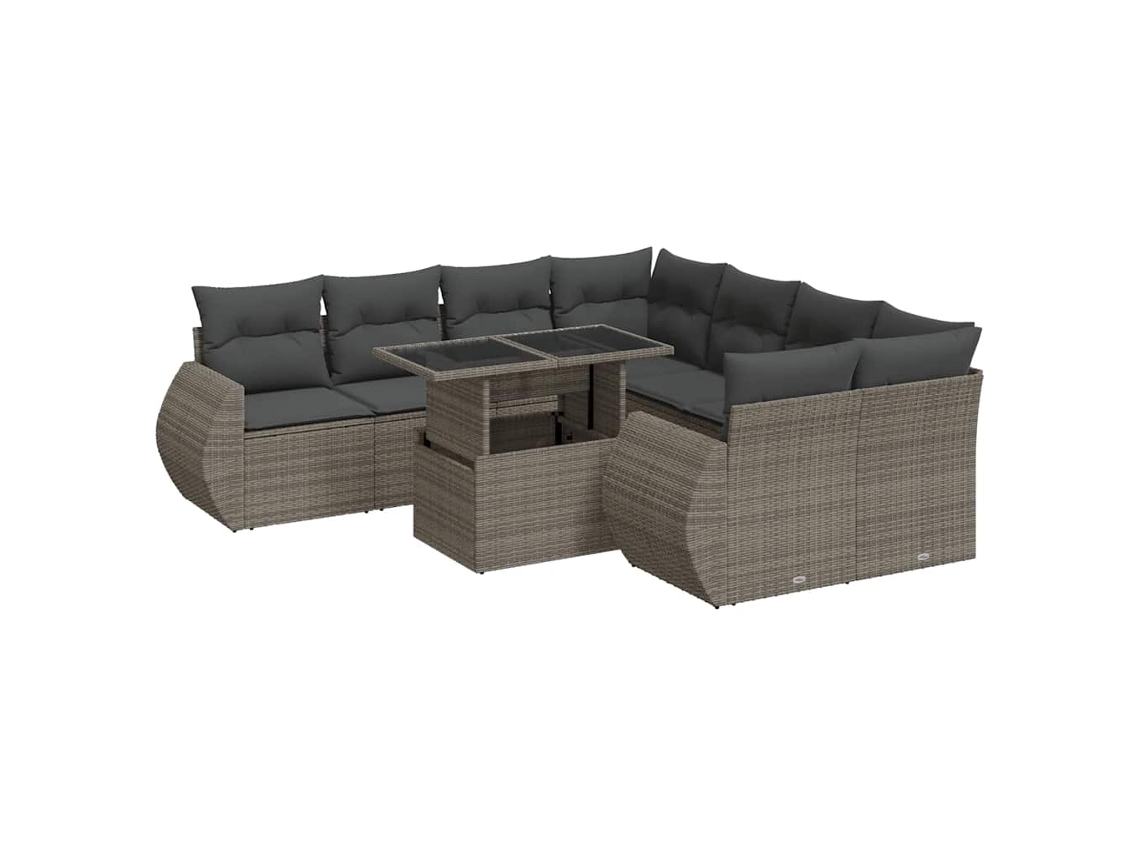 Conjunto de 9 Sofás para Jardim com Almofadões Vime Pe Cinzento MAISON EXCLUSIVE (90x200 cm)