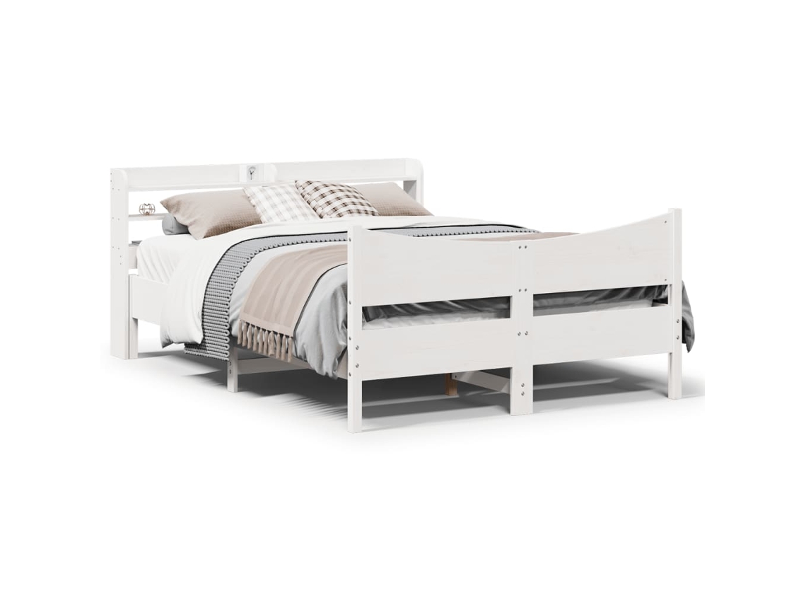 Estrutura De Cama C/ Cabeceira 150x200 Cm Pinho Maciço Branco