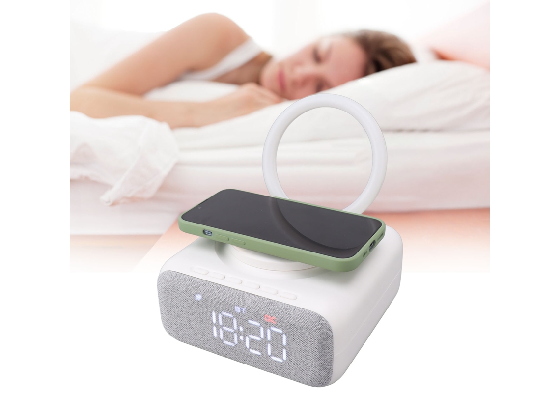 Lurelia Luminária Led Bluetooth Com Carregador Sem Fios, Despertador, Rádio