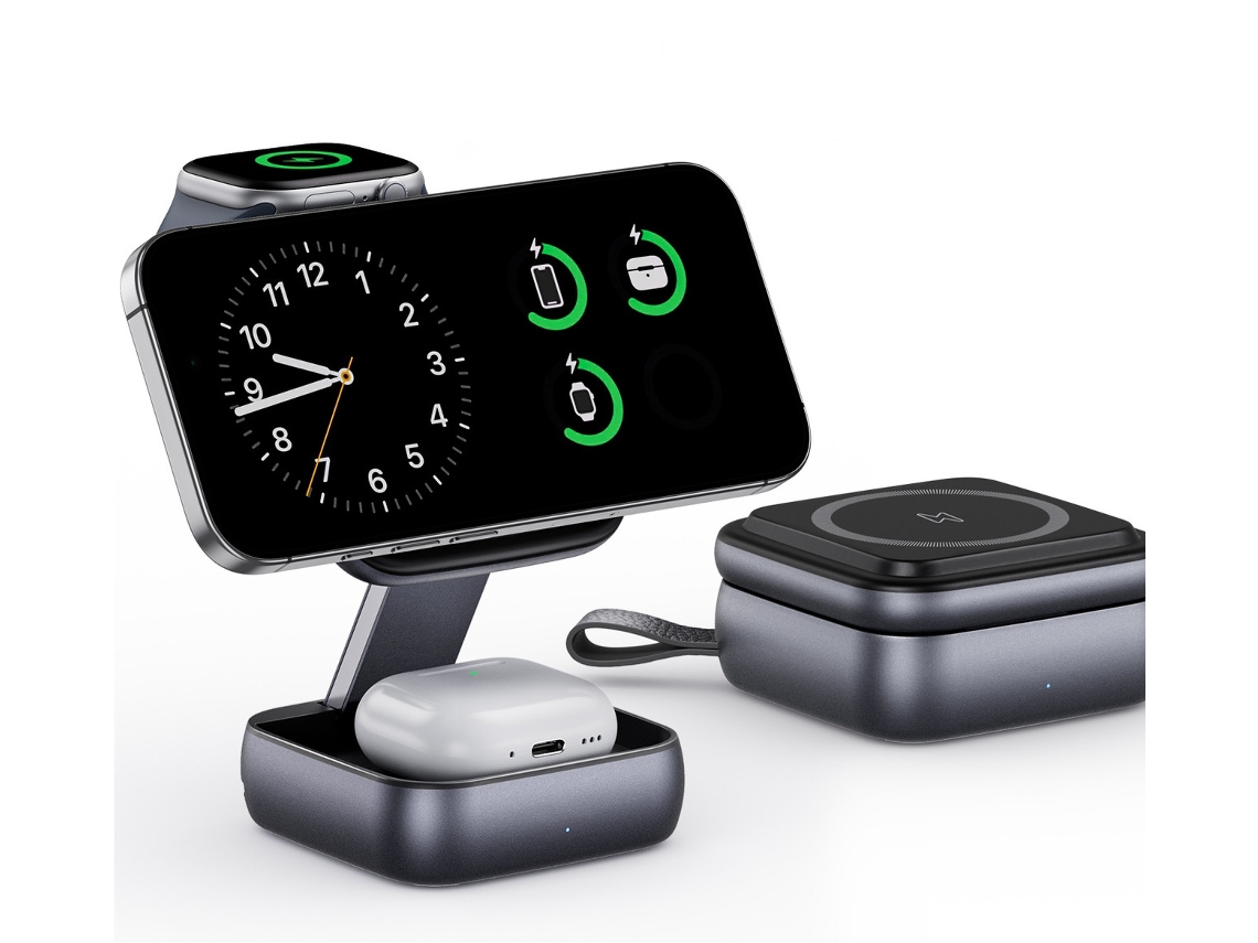 Carregador Sem Fio Magsafe 3 Em 1, Suporte Dobrável Para Iphone, Apple Watch E Airpods, Carga Rápida 15w (preto)