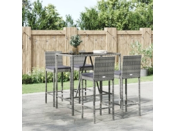 Vidaxl 5 Pcs Conjunto De Bar P/ Jardim C/ Almofadões Vime Pe Cinzento