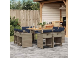 Vidaxl Conjunto De Jantar Para Jardim De 9 Peças Com Almofadas, Em Rattan Sintético Cinza