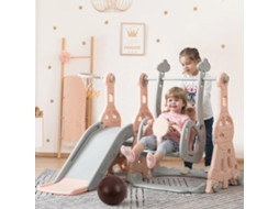 Escorregador Infantil, Playground 4 Em 1, Recursos De Seguranã§a, Para Crianças De 6 Meses A 8 Anos, Rosa