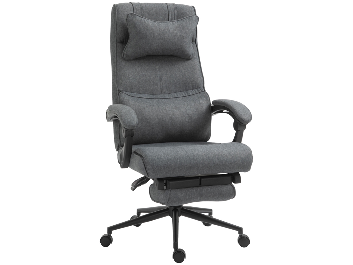 Cadeira Escritório Cinza Estofada Ergonómica Altura Ajustável Apoios Braço Cabeça Pés 5 Rodas