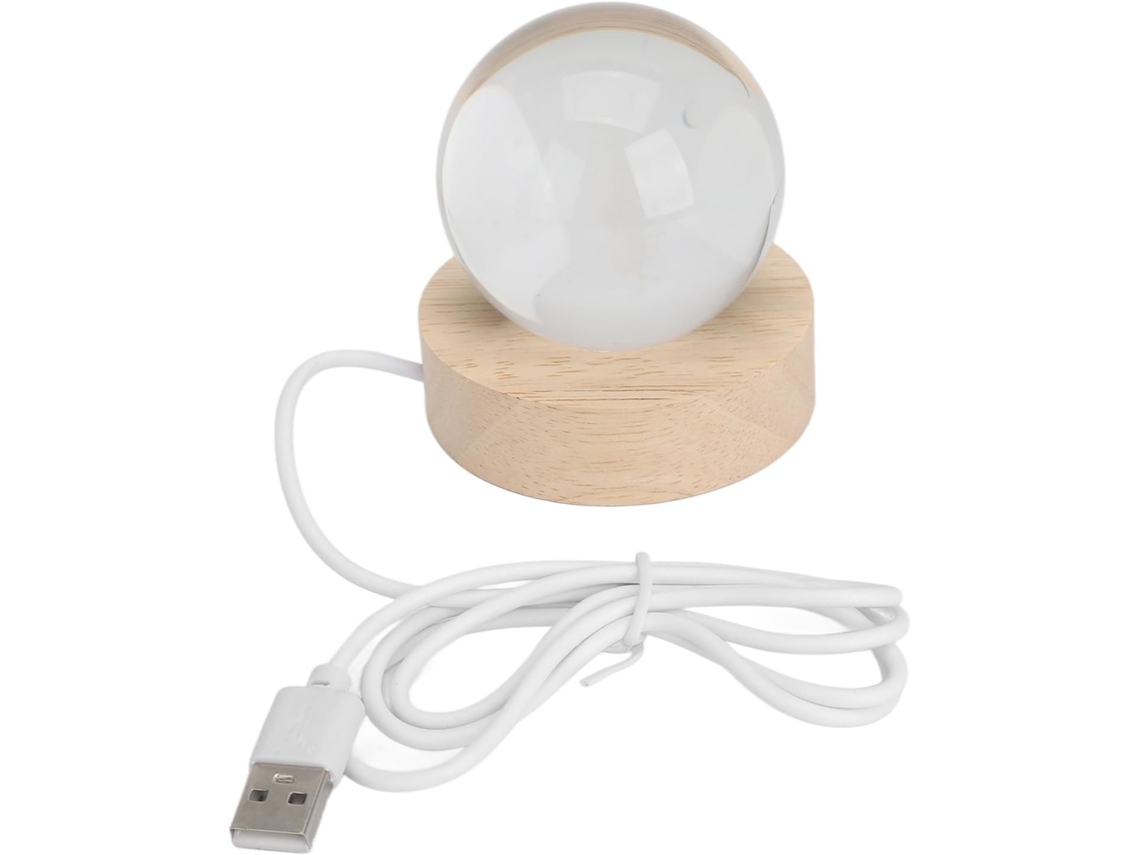 Luminária Noturna Bola De Cristal Com Base Madeira, Lâmpada Led Usb 5v