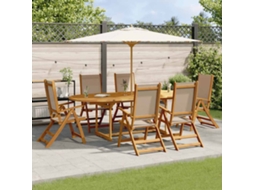 Vidaxl 7 Pcs Conjunto De Jantar Para Jardim Acácia Maciça E Textilene