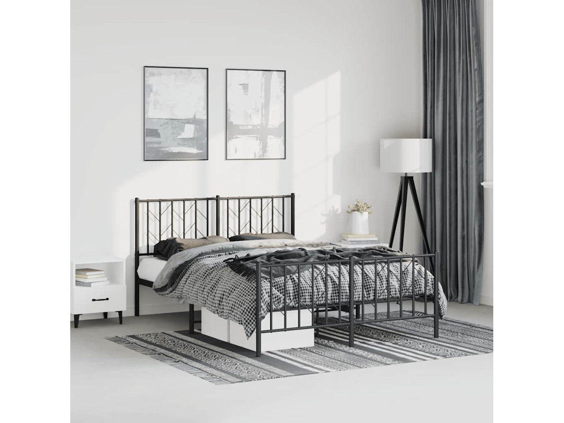 Vidaxl Estrutura De Cama Com Cabeceira E Pés 193x203 Cm Metal Preto