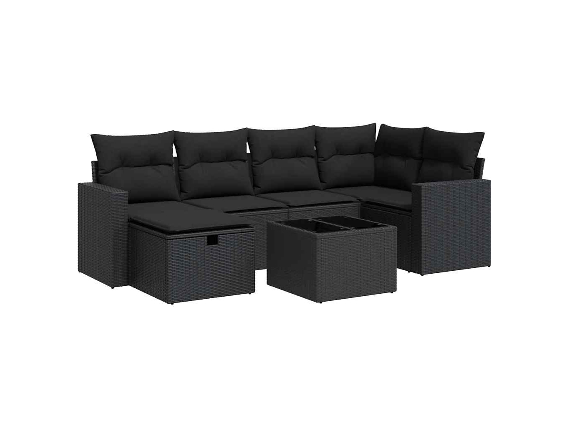 Conjunto de 7 Sofás para Jardim com Almofadões Vime Pe Preto MAISON EXCLUSIVE (N/A)