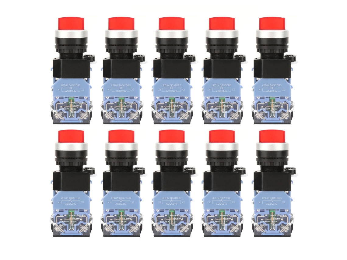 Interruptor de Botão de Trava Automática com Luz 3 Posições 22mm Vermelho