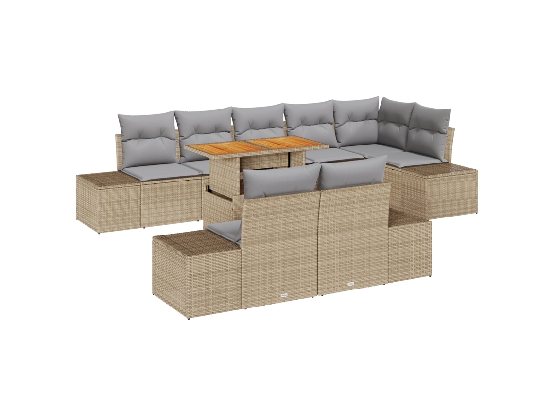 Conjunto 9 Sofá De Jardim Vidaxl Bege Vime Pe (100 X 55 X 73 Cm)