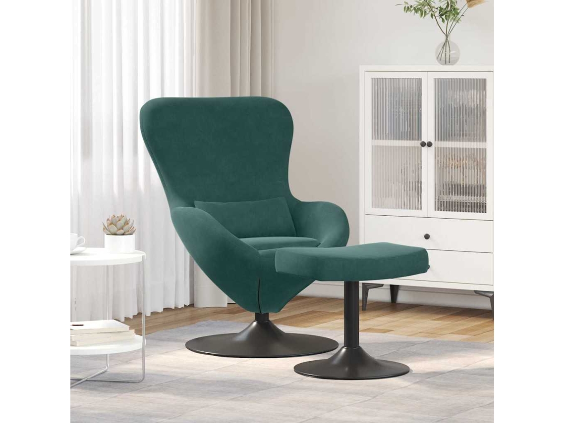 Vidaxl Cadeira Egg Com Puff Verde Escuro Veludo