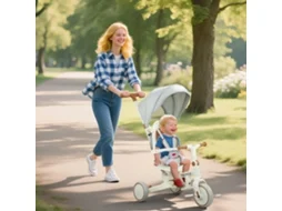 Triciclo Infantil 5 Em 1 Com Alça De Empurrar Ajustável, Cinto, Bolsa, 1-3 Anos, Creme Branco