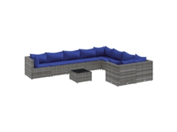Conjunto de 10 Pcs Sofás de Jardim com Almofadões Vime Cinzento MAISON EXCLUSIVE