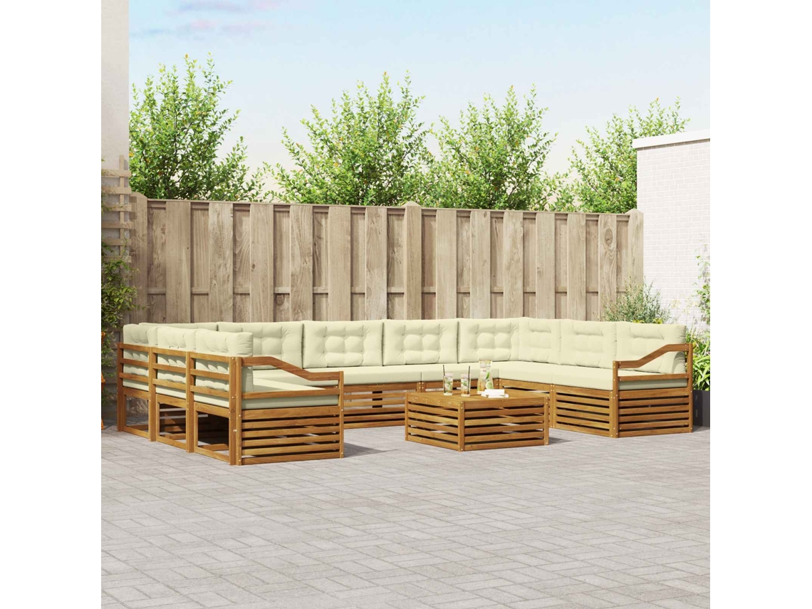 Vidaxl Conjunto De Sofás Para Exterior 10 Unid. Natural E Creme