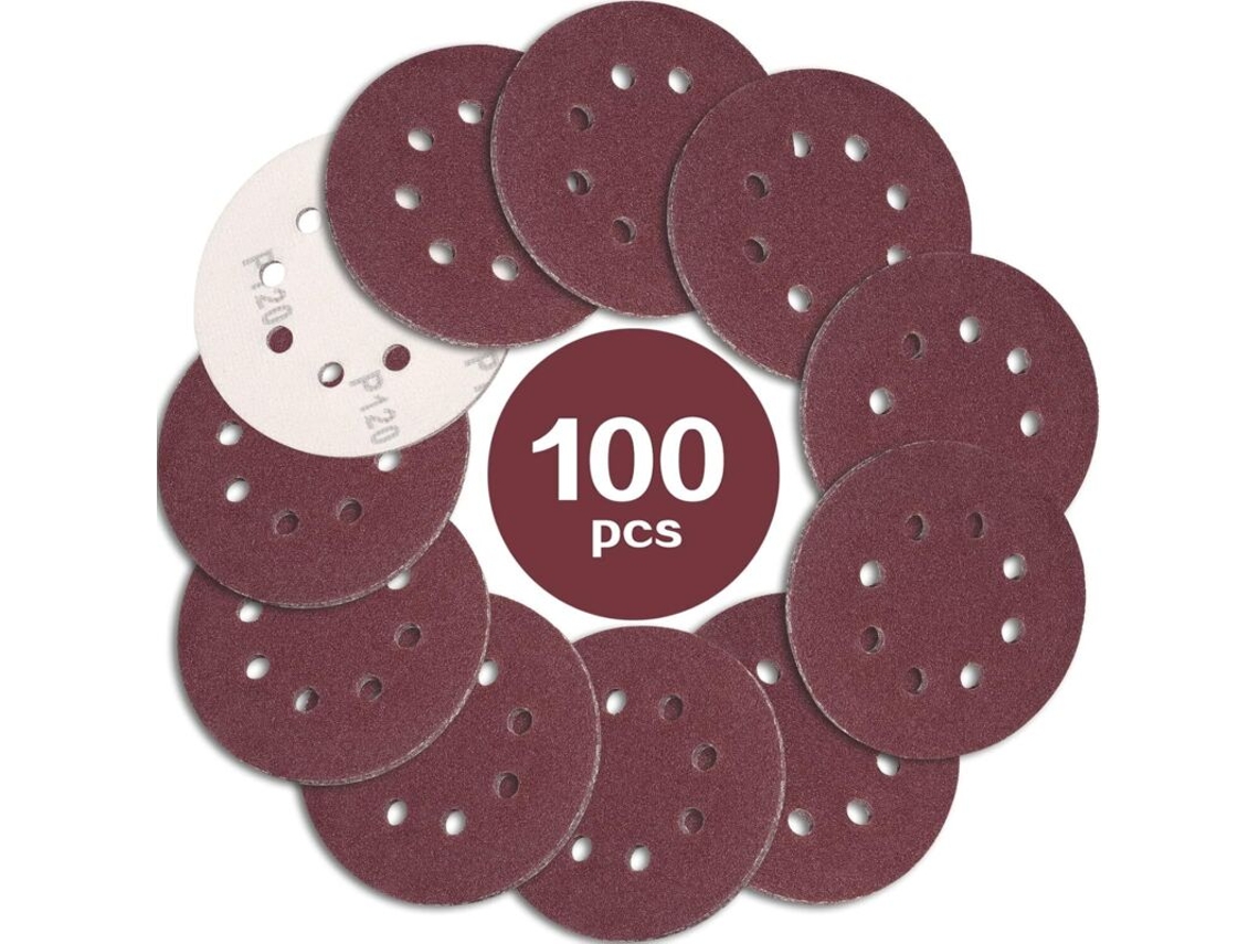 Lixa Ineasicer, Pacote Com 100 Unidades, 125 Mm, Grão 120, Com 8 Furos. Ideal Para Lixar/polir Em Lixadeira Orbital Aleatória. Aquaforge
