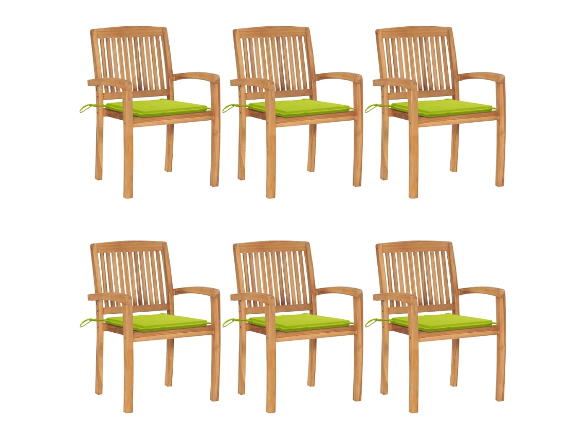 Cadeiras De Jardim Empiháveis C/ Almofadões 6 Pcs Teca Maciça Dkd Home Decor