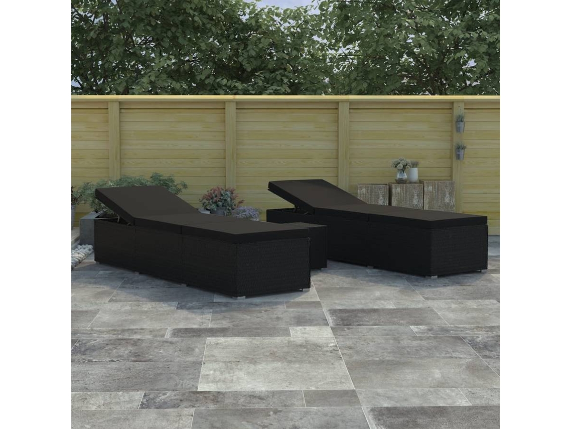 Conjunto 3 Espreguiçadeira De Jardim Vidaxl Preto Vime (40 X 40 X 40 Cm)