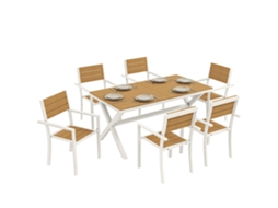 Conjunto de Jantar Externo S/MARCA, 7 peças, cadeiras empilháveis, mesa, alumínio, teca