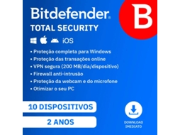 BITDEFENDER Total Security (10 Dispositivos - 2 Anos - Smartphone/PC/Tablet - Formato Digital)