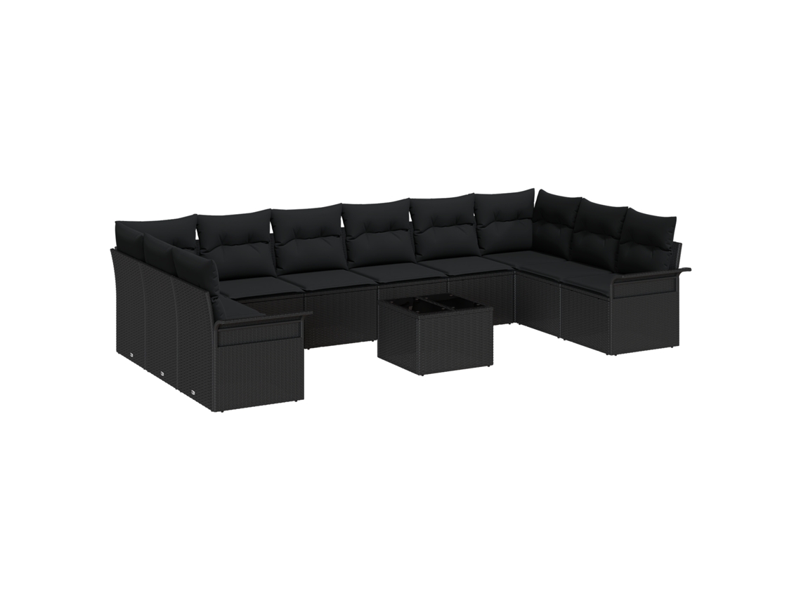 Conjunto 11 Sofá De Jardim Vidaxl Preto Vime Pe (55 X 55 X 37 Cm)