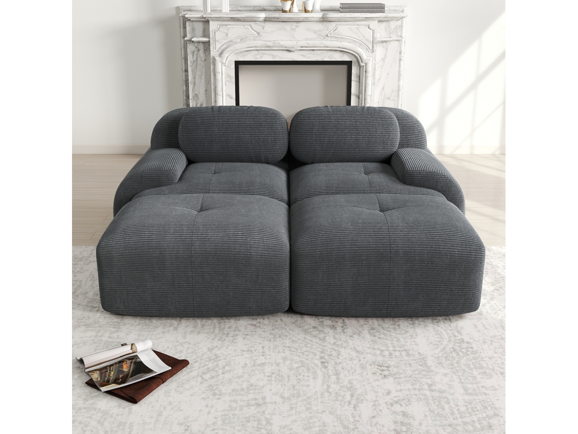 Sofá Modular De 2 Lugares - Com Chaise Longue, Antiderrapante, Ergonómico - Cinza