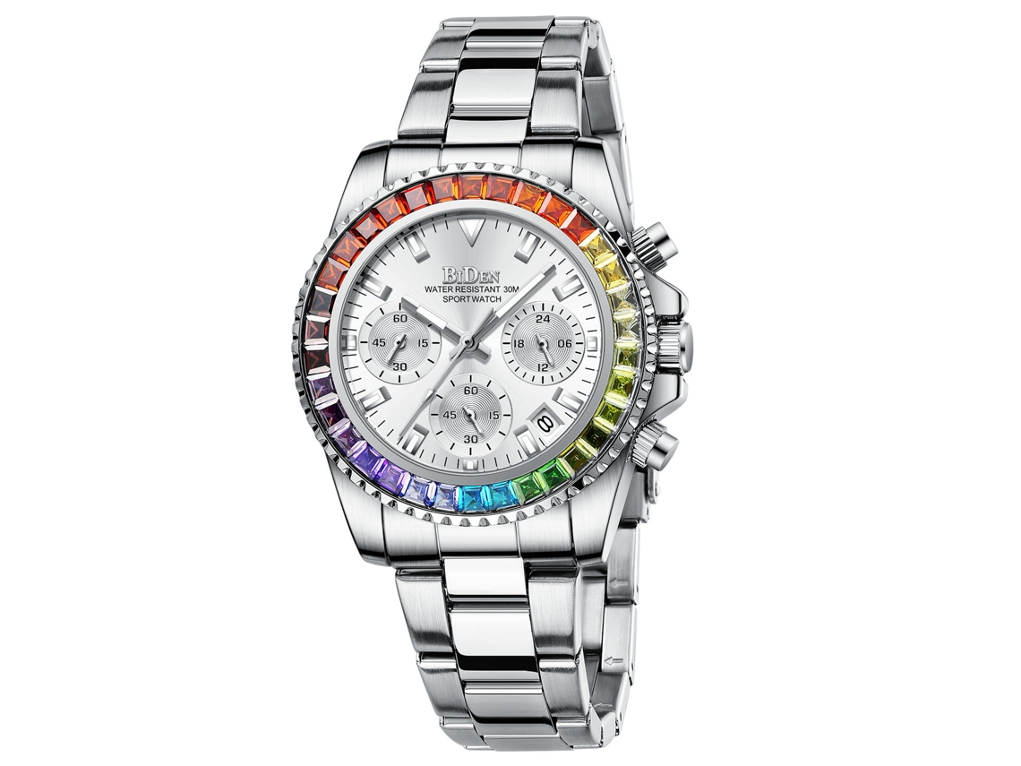 Relógio Feminino MDUG Moderno com Pulseira de Aço Inoxidável, Diamantes e 6 Ponteiros