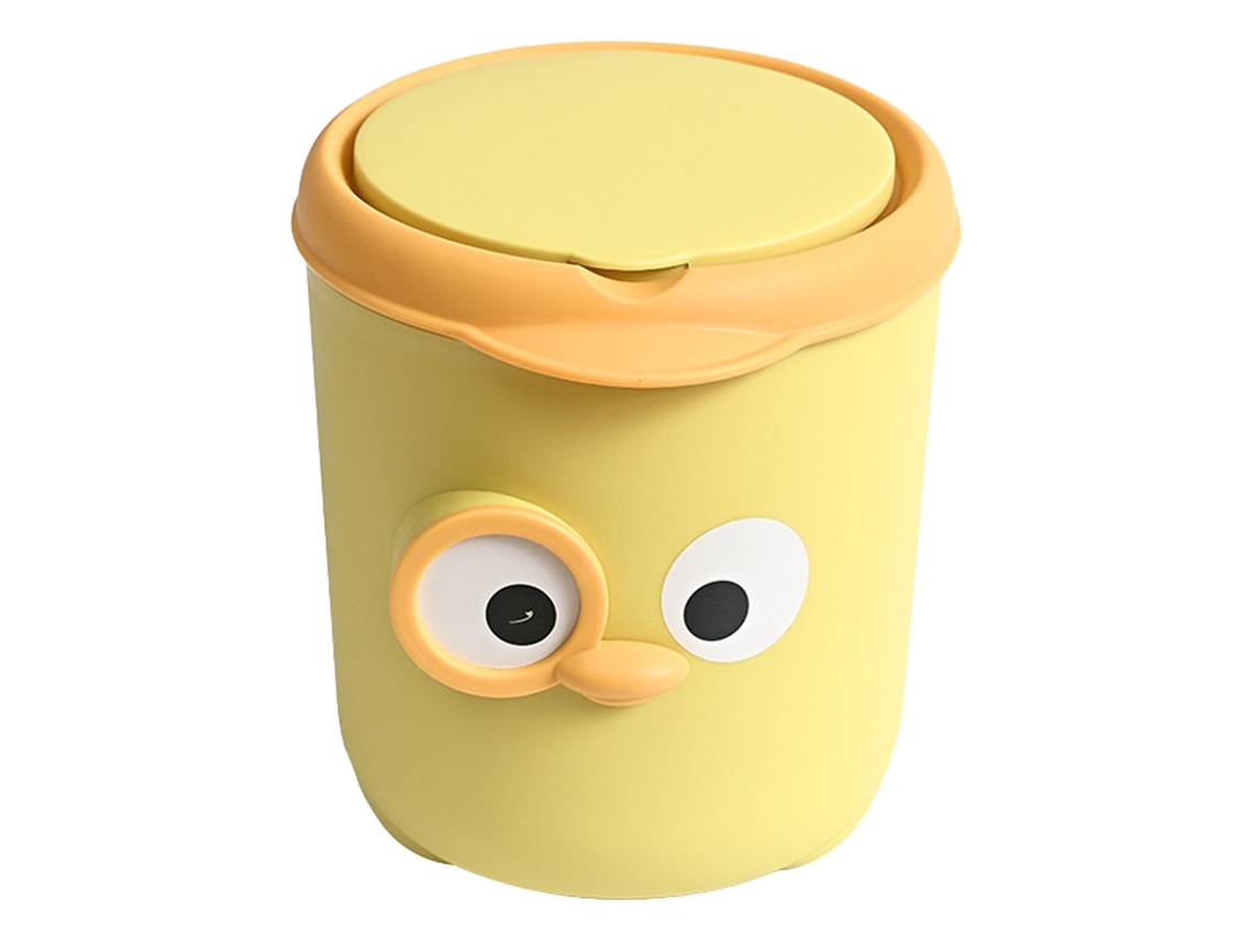 Lixeira Mini com Tampa de Desenhos Animados para Mesa Escritório Amarela