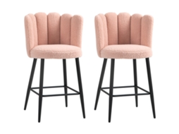 Conjunto De 2 Banquetas De Bar Com Encosto E Apoio Para Pés, Estrutura Em Aço, 52x53x93 Cm, Rosa