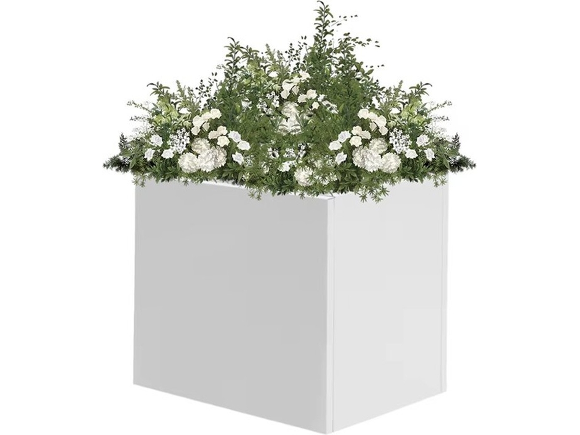 Caixa De Plantas Quadrada 20 Polegadas - Branco - Plantador De Jardim E Interior De Metal - Apropriado Para Interior E Exterior