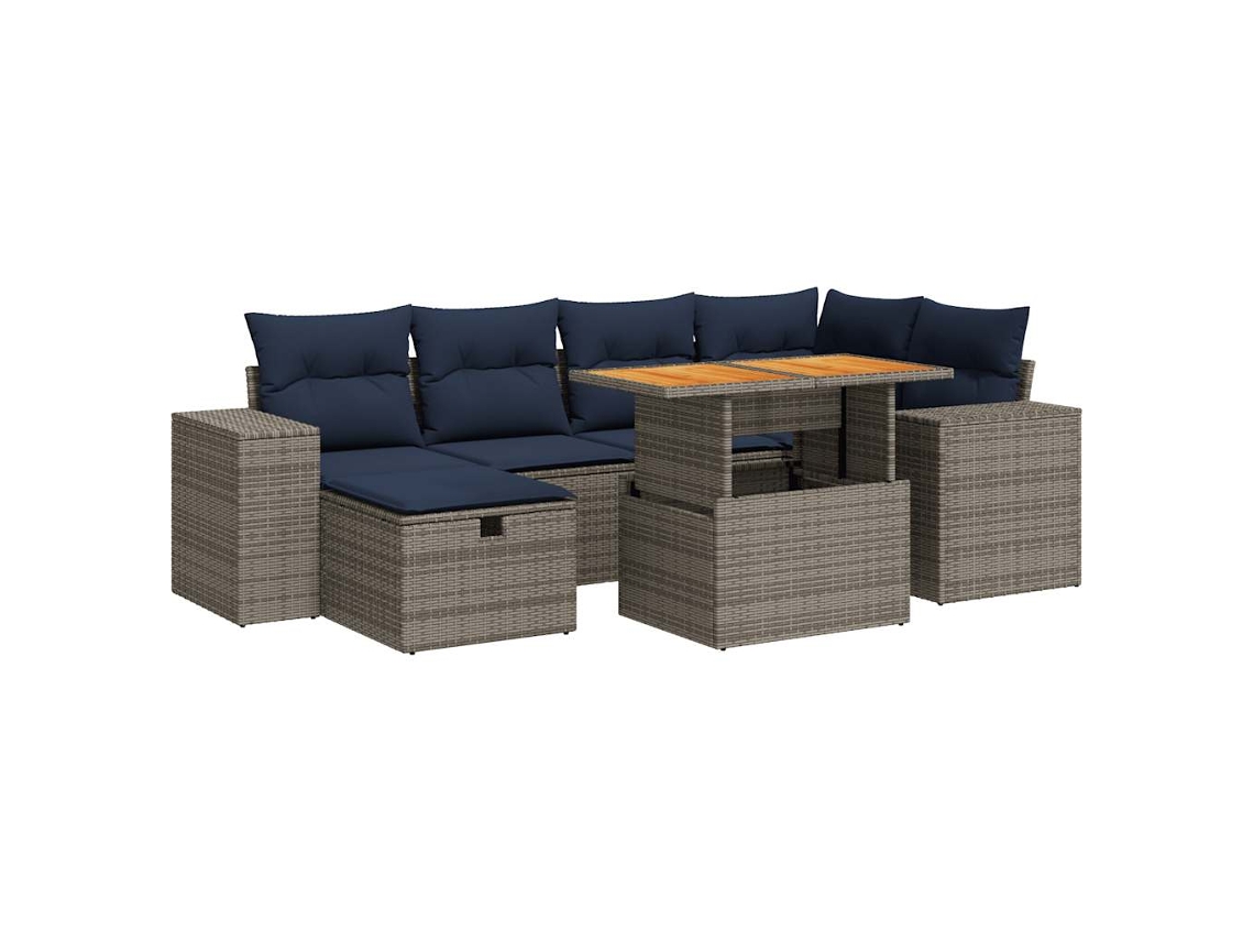 Maison Exclusive - 7 Pcs Conj. Sofás Jardim C/ Almofadões Vime Pe/acácia Castanho