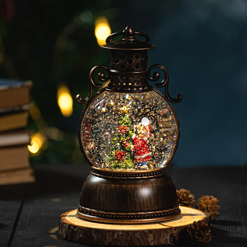 Caixa de Música com Cena de Neve Natalina, com Luzes, Mini Portátil, Decoração Musical MDUG (estilo 1)