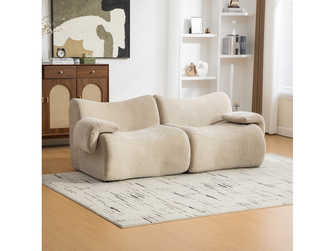 Sofá Modular De 2 Lugares Em Tecido Chenille E Espuma 30d Caqui Claro