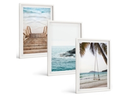 Composição De Quadros Na Parede Escadas, Praia, Balanço No Mar Moldura Branca Fotos Para O Escritório Espelharte (3 Piezas De 40x60 Cm)