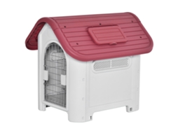 Casinha Cachorro Exterior com Claraboia e Portão Vermelha