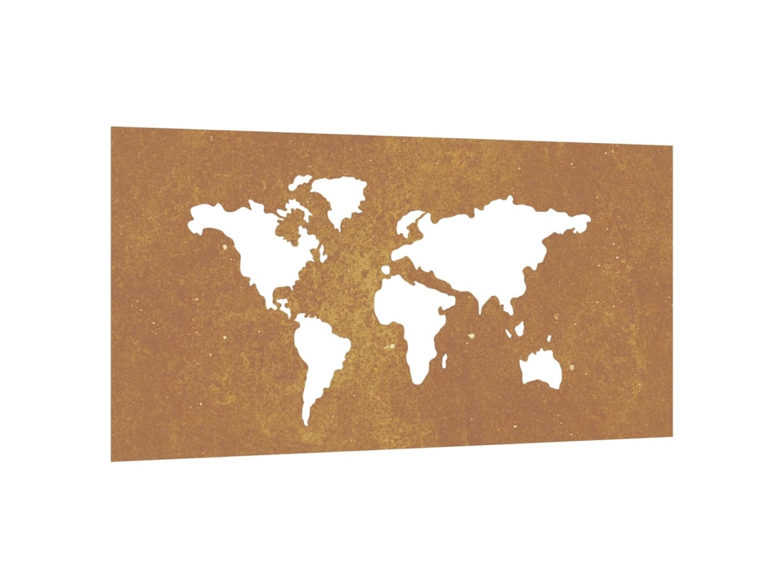 Decoração p/ muro jardim VIDAXL aço corten design mapa-múndi (105x55 cm)