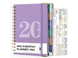 2027-daily Planner Leather Spiral Bound A5 Notebook 160-sheets Purple With Stickers 5-sheets