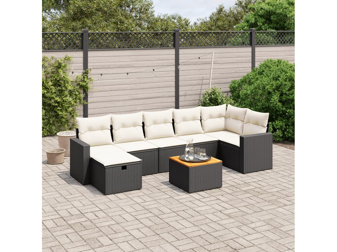 Vidaxl 8 Pcs Conjunto Sofás De Jardim Com Almofadões Vime Pe Preto