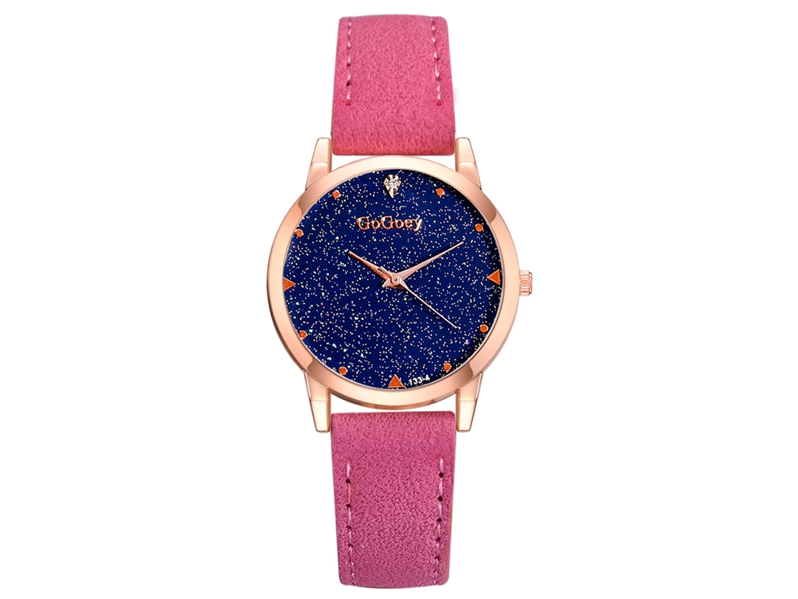 Relógio de Pulso Feminino de Quartzo com Mostrador Céu Estrelado e Cinto Pu Rosa Choque