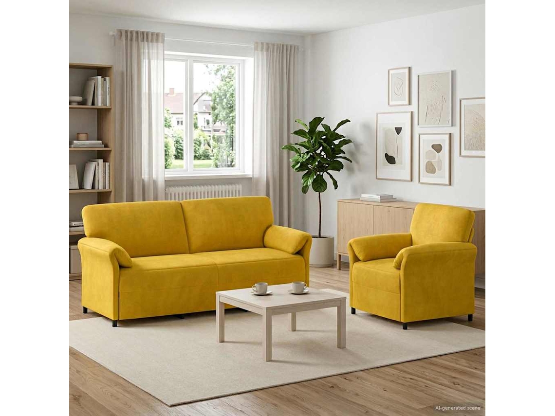 Vidaxl Conjunto De Sofás 2 Unid. Amarelo Veludo
