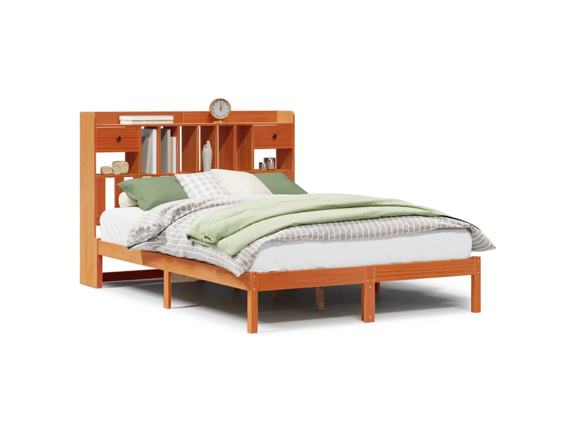 Cama com Estante Sem Colchão 150x200 Cm Pinho Maciço MAISON EXCLUSIVE